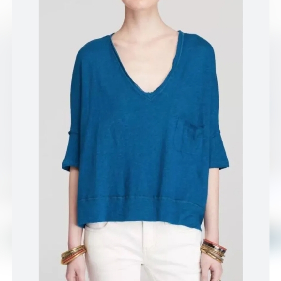 Free People Crescent Moon Jersey Pullover Top In Peacock Size Small - Picture 3 of 8